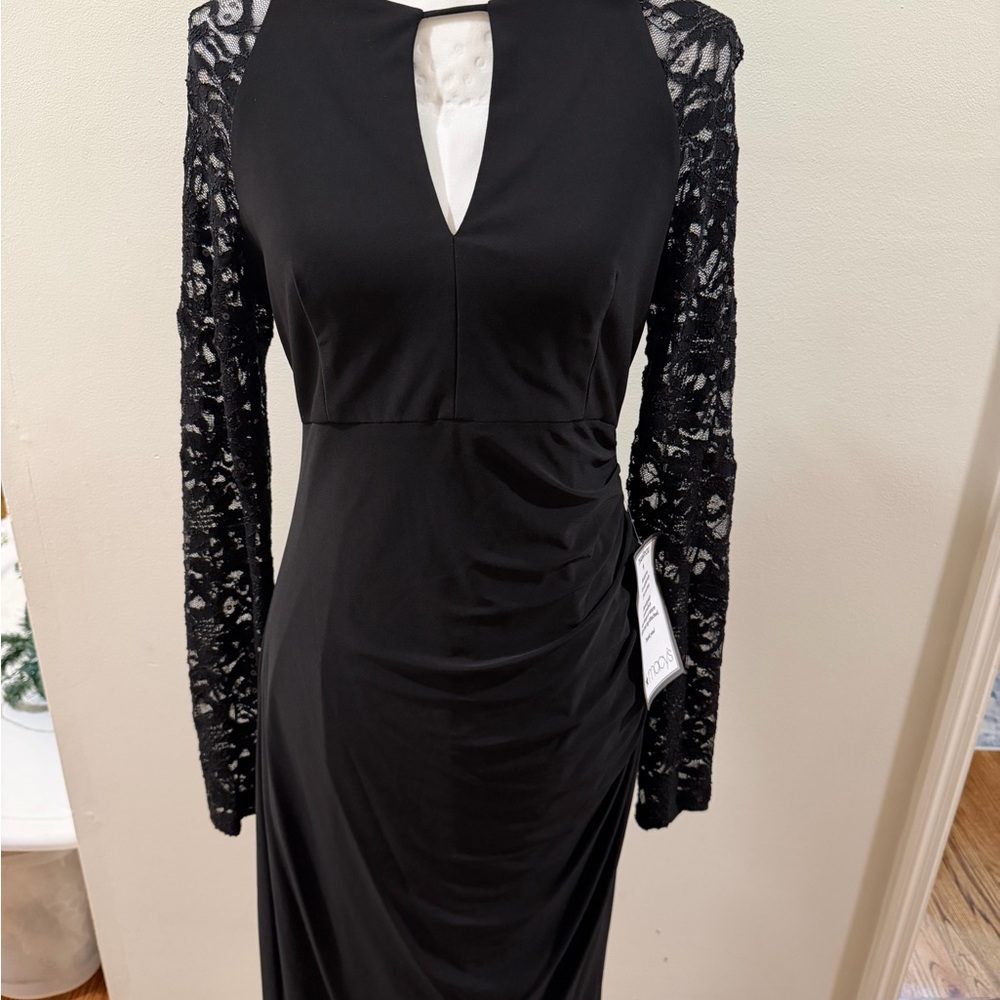 Elegant Black Lace-Sleeve Evening Dress